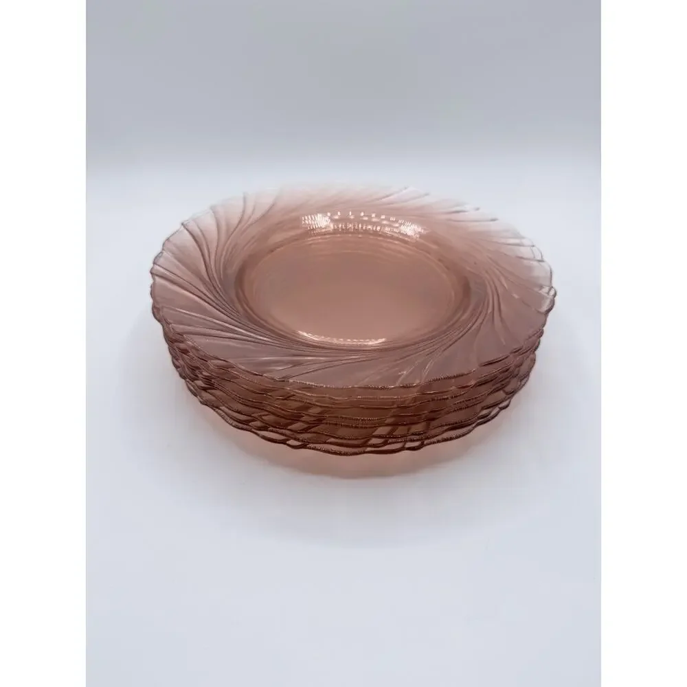 Vintage Set of 8 Arcoroc France Rosaline Pink Swirl 9” Dinner Plates